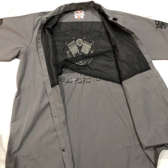 EAGLE RIDER motorcycle clothing men’s buttoned grey decaled shirt size XL NWT - Picture 7 of 14